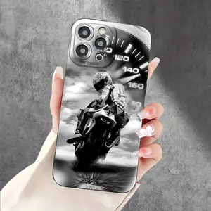 This black motorcycle rider and dashboard design features a drop-proof, non-slip TPU full-coverage lens phone case, compatible with iPhone 17, 16, 15, 14, 13, 12, 11, XS, X, and other Samsung models. It makes a great gift for friends or family.