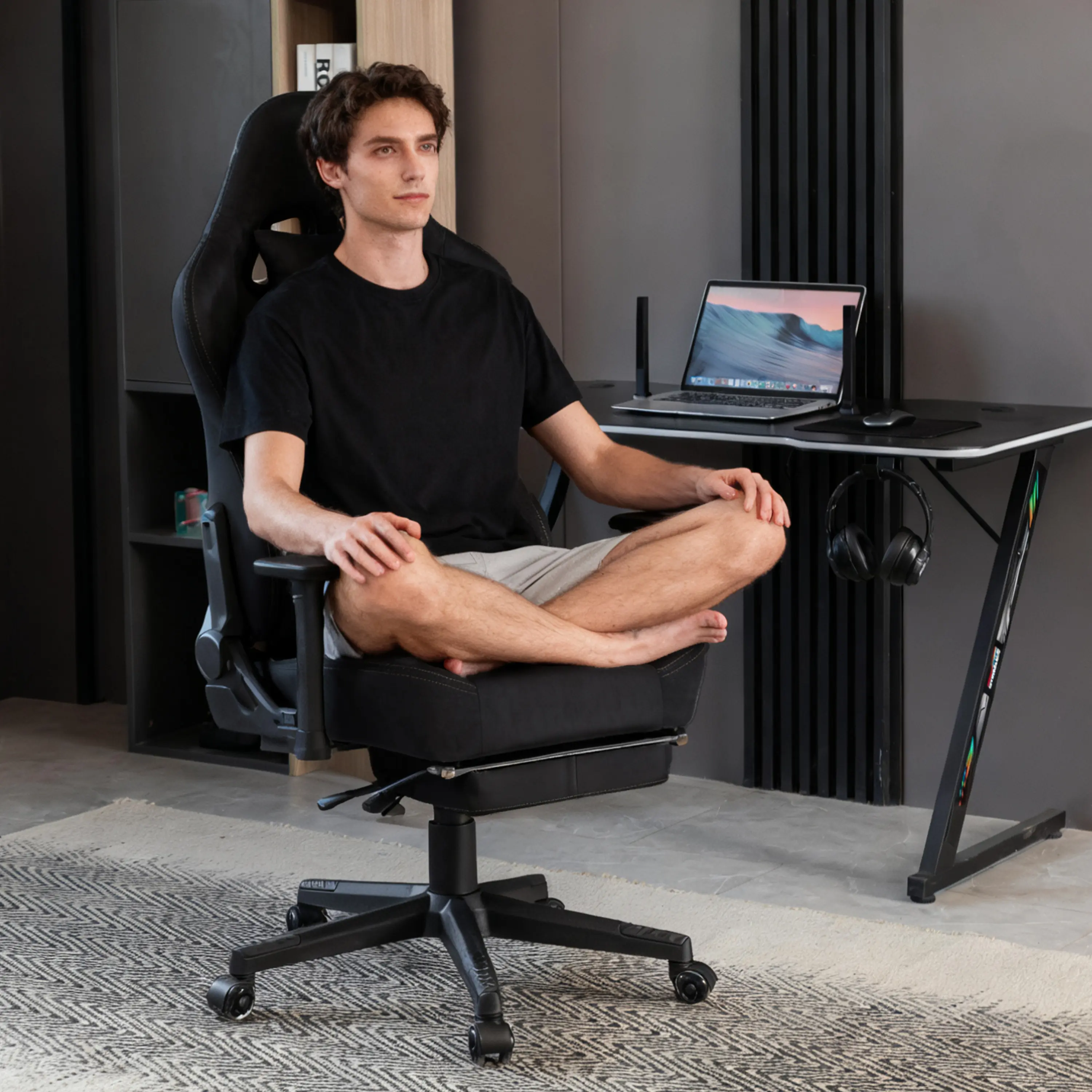 Symino XL Ergonomic Gaming Chair - Modern Sturdy Wide Seat with Latex & Foam Cushioning, Adjustable Armrest & Height, Lumbar & Neck Support, Assembly Required