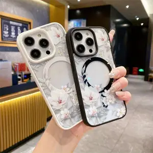 Phone case: Elegant and Creative Full Screen Flower Printed Phone Case iPhone 17 E Air Pro ProMax iPhone16 15 14 Plus 13 12 11 X XS XR All Inclusive Phone Case with Magnetic Ring