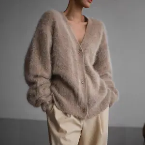 Imitation Mink V-neck Soft Furry Top for Outer Wear, Loose and Casual Style