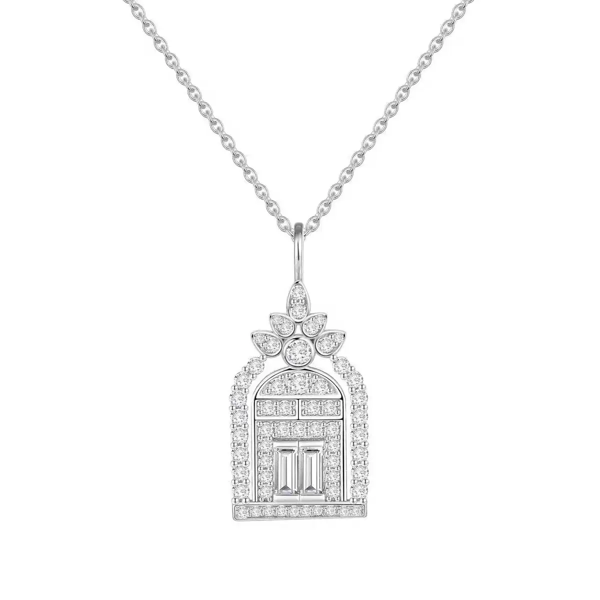 France Paris Full Diamond Castle Happiness Gate Necklace for Women Light Luxury Niche High-end Gharms Shield Collarbone Chain