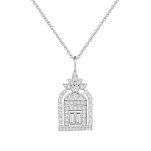 France Paris Full Diamond Castle Happiness Gate Necklace for Women Light Luxury Niche High-end Gharms Shield Collarbone Chain