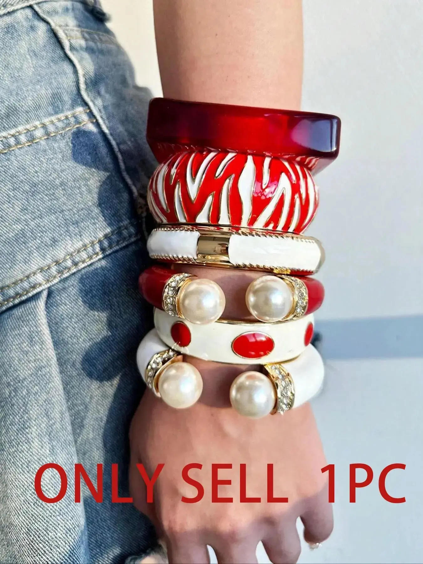 Vintage Oversized Pearl Bracelet, Elegant & Striped Enamel Resin, Exaggerated Geometric Chunky Women’s Jewelry, Stackable Bracelets, Trendy Jewellery Accessories, Alloy Chain Bracelet