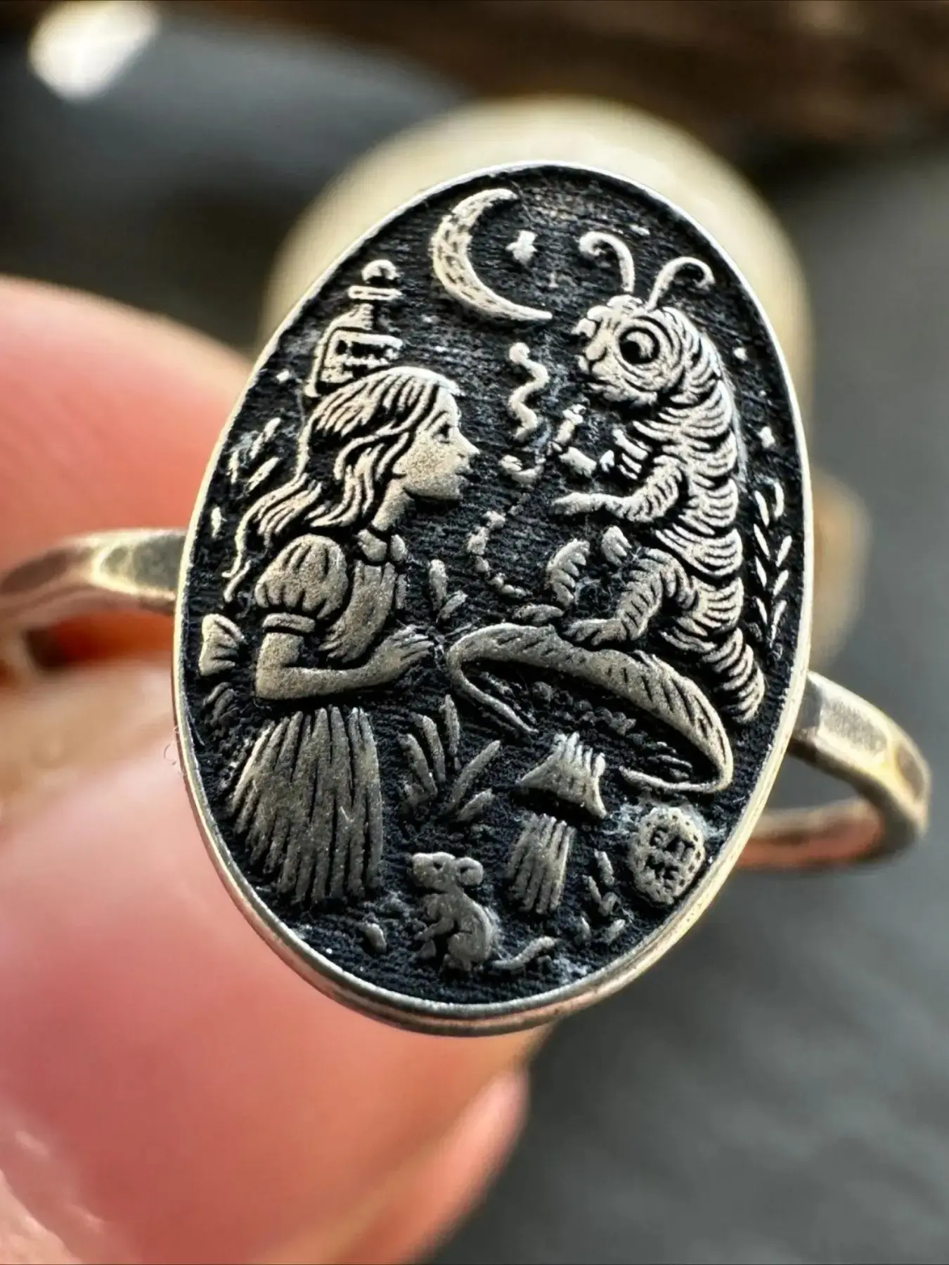 Vintage Antique Silver Caterpillar Cameo - Gothic Boho Jewelry Statement Rings Unique Rings Gift Suitable for Both Men and Women Mother's Day, Anniversary Gift Gift From A Friend