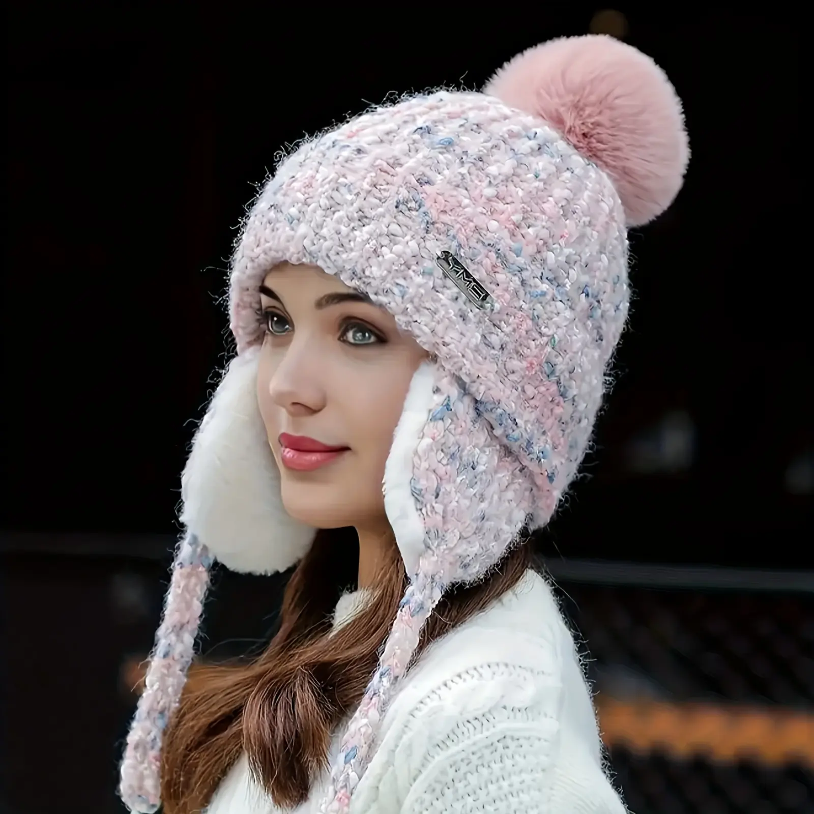 Women's Acrylic Warm-Lined Ear Flap Hat - Elastic Design, 1-Size Winter Cap Suitable for Outdoor Activities, Ear Flaps, Elasticity, Female, One Size