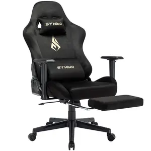 Symino Gaming Chair with Footrest Breathable Soft Touch Fabric, 360° Swivel, Adjustable Backrest, Rocking Function, Up to 200kg Capacity