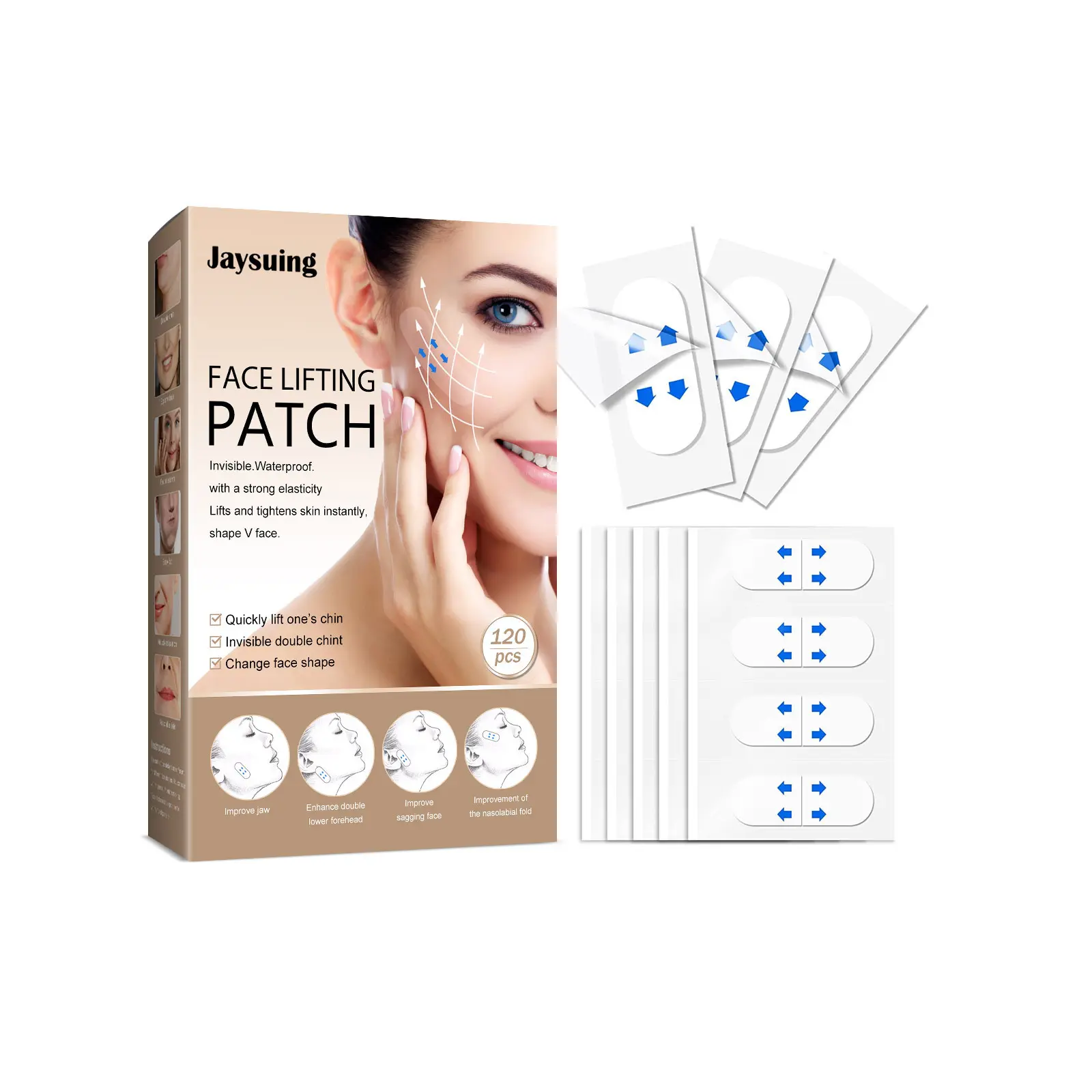 JAYSUING Invisible Facial Lifting Patch - Cosmetic Tool to Change Face Shape with Hyaluronic Acid for Skin Firming, Waterproof Moisturizer, Body Care, 120-Pack, Beauty Products, All Skin Types