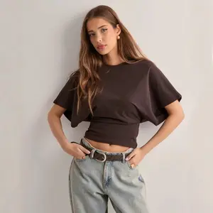 Effortless Boatneck Batwing Sleeve Side Ruched Top - Stylish & Comfortable Women's Fashion baju kelawar outfit Quiet Luxury Essential cute spring clothes Summervibes women's summer tops