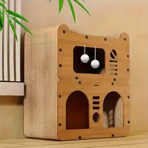 Spacious Cat House for Indoor & Outdoor Use Multi-Feature Condo with Dual Scratching Boards Plush Balls and Ventilation Doors Ideal for Cats Cat Lounge