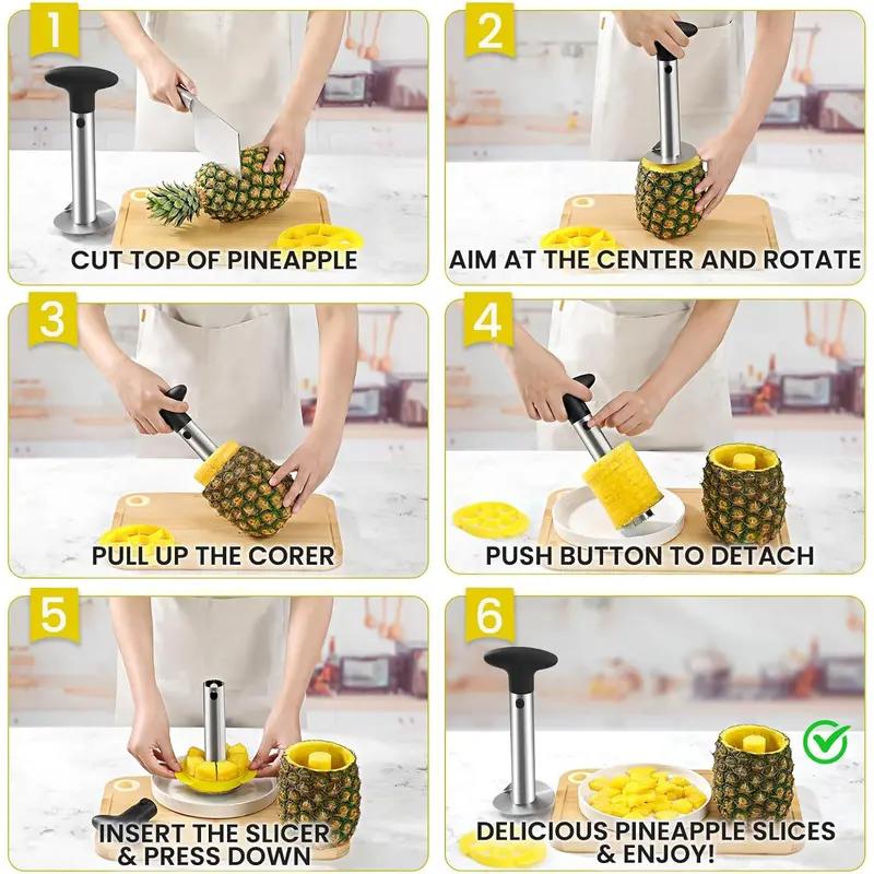 2-in-1 Stainless Steel Pineapple Corer & Slicer with Wedger - Compact Tropical Fruit Tool (24x8.5cm), Lightweight Kitchen Utensil for Fast Clean Prep, Ideal for Party Decor, Free US Delivery