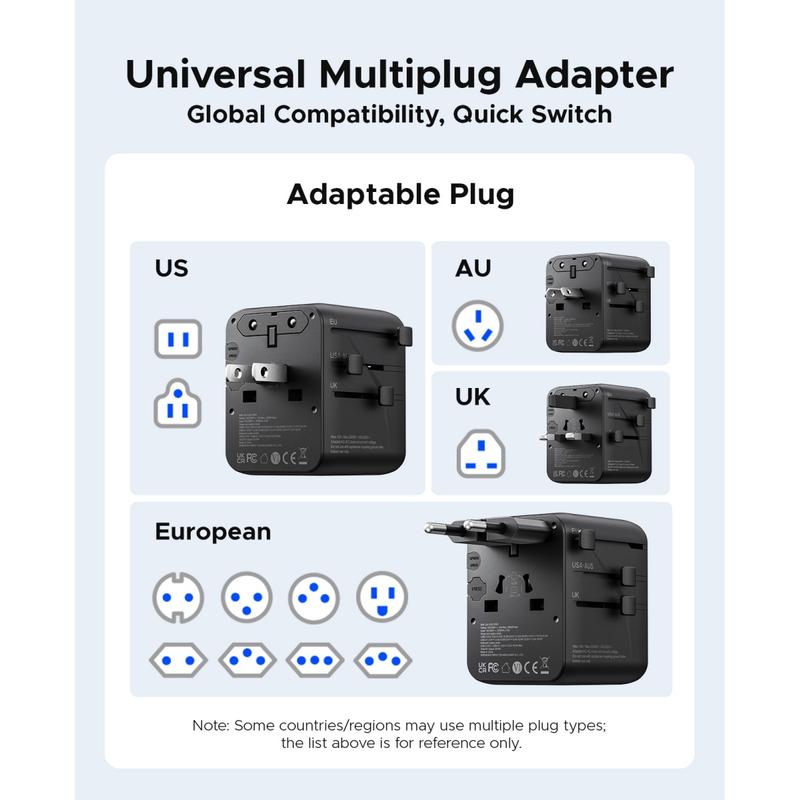 ORICO Universal Travel Adapter, USB C Fast Charging Plug Adapter Compatible with USA & Europe (UA AC) -UA
