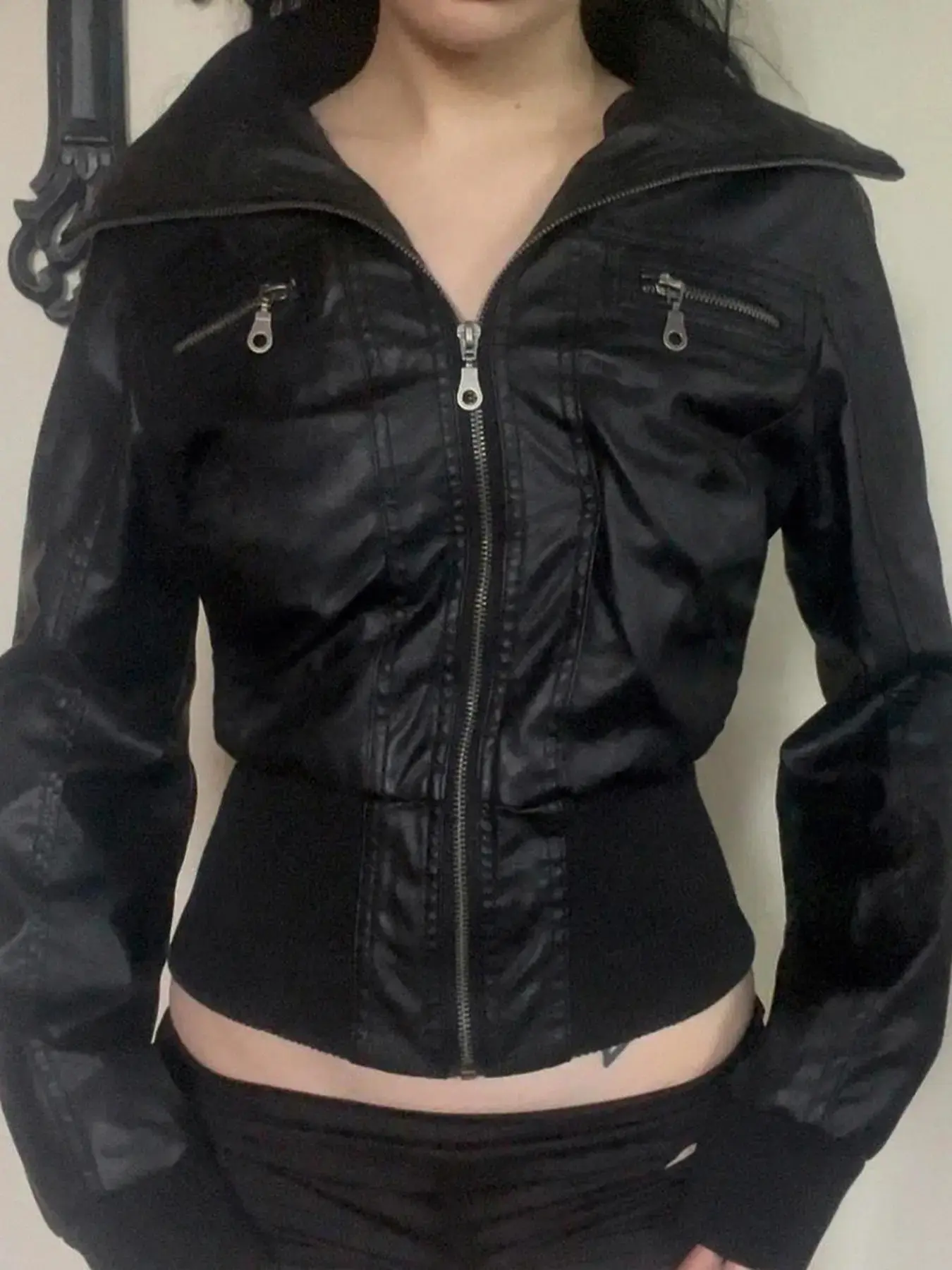 2026  Women's Solid PU Leather Long Sleeve Zipper Jacket Coats, Casual Fashionable Outerwear, Stylish and Comfortable Design Jacket Daily Wear, Biker Jackets