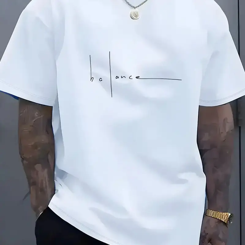 Men's Fitted Graphic Sports Tops - Men's T Shirts, Bold Letter Print, Short-Sleeve, Soft Ultra-Thin Skin-Fit Round Neck, Comfortable Fabric, Extended Hem, Letter Graphic Adds Edge, Outdoor Sportswear for Travel