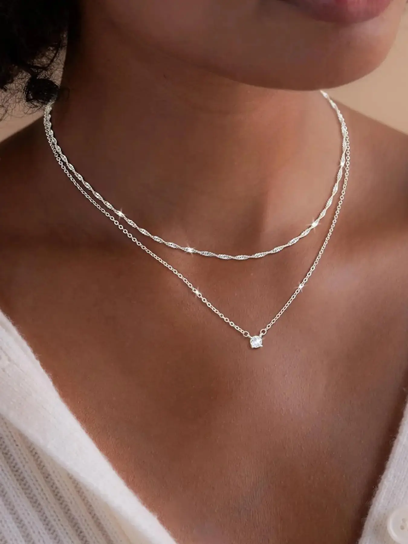 Gold Plated/Silver Cubic Zirconia Diamond Necklaces for Women,Simple CZ Layered Gold Silver Necklaces Stack Trendy Jewelry Gifts, Cz Bling