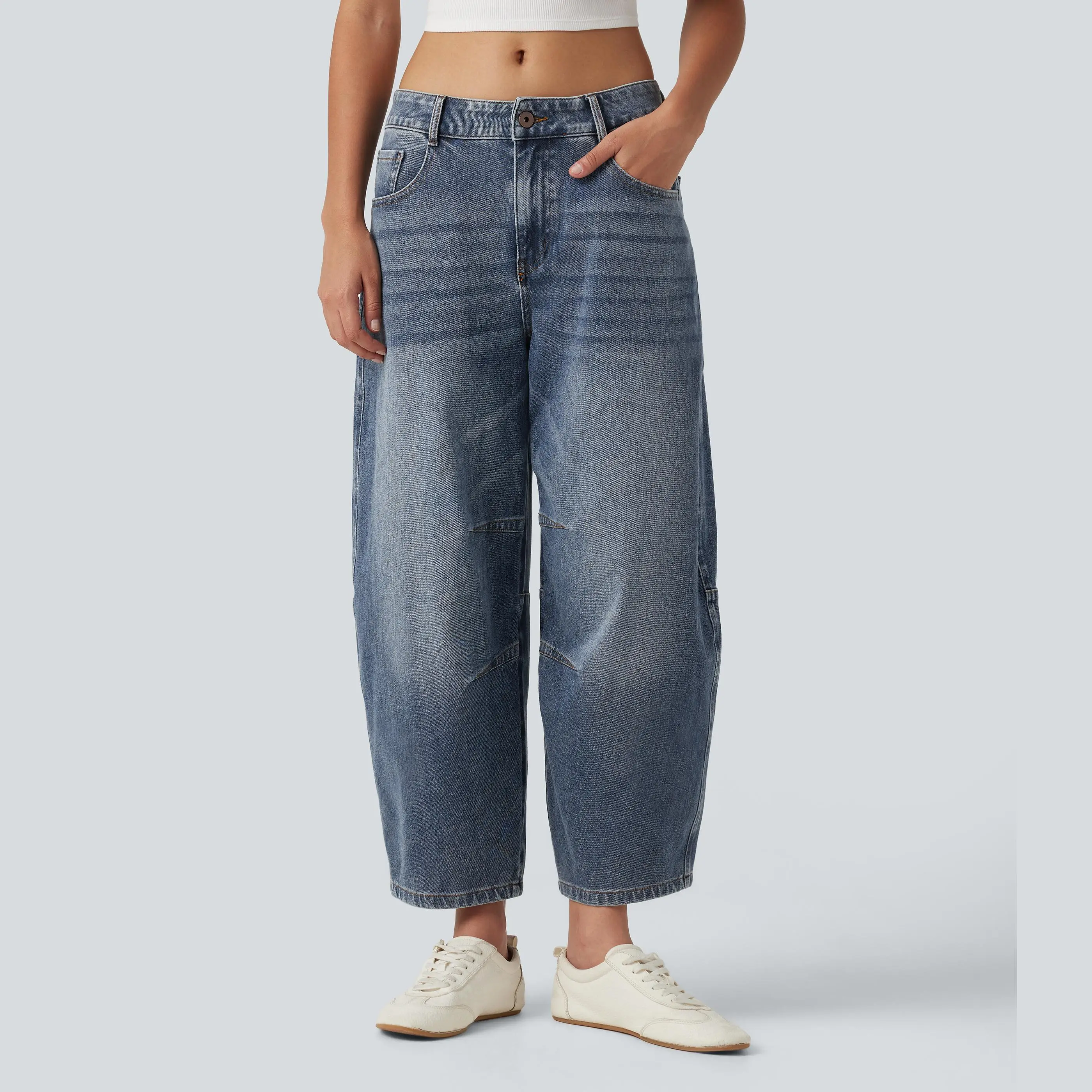 Halara Flex™ Low Rise Zipper Pockets Barrel Leg Casual Jeans Halara Flex™ Low Rise Zipper Pockets Barrel Leg Casual Jeans