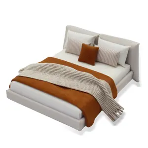 [Miniature Double Bed] Cream Style Miniature Double Bed |     DIY Dollhouse Decorations, Indoor Home Ornament, Miniature Scene Model