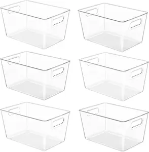 6-piece set of transparent storage boxes, plastic containers with handles, suitable for kitchen, refrigerator, cabinet, closet, and under-sink storage in the bathroom