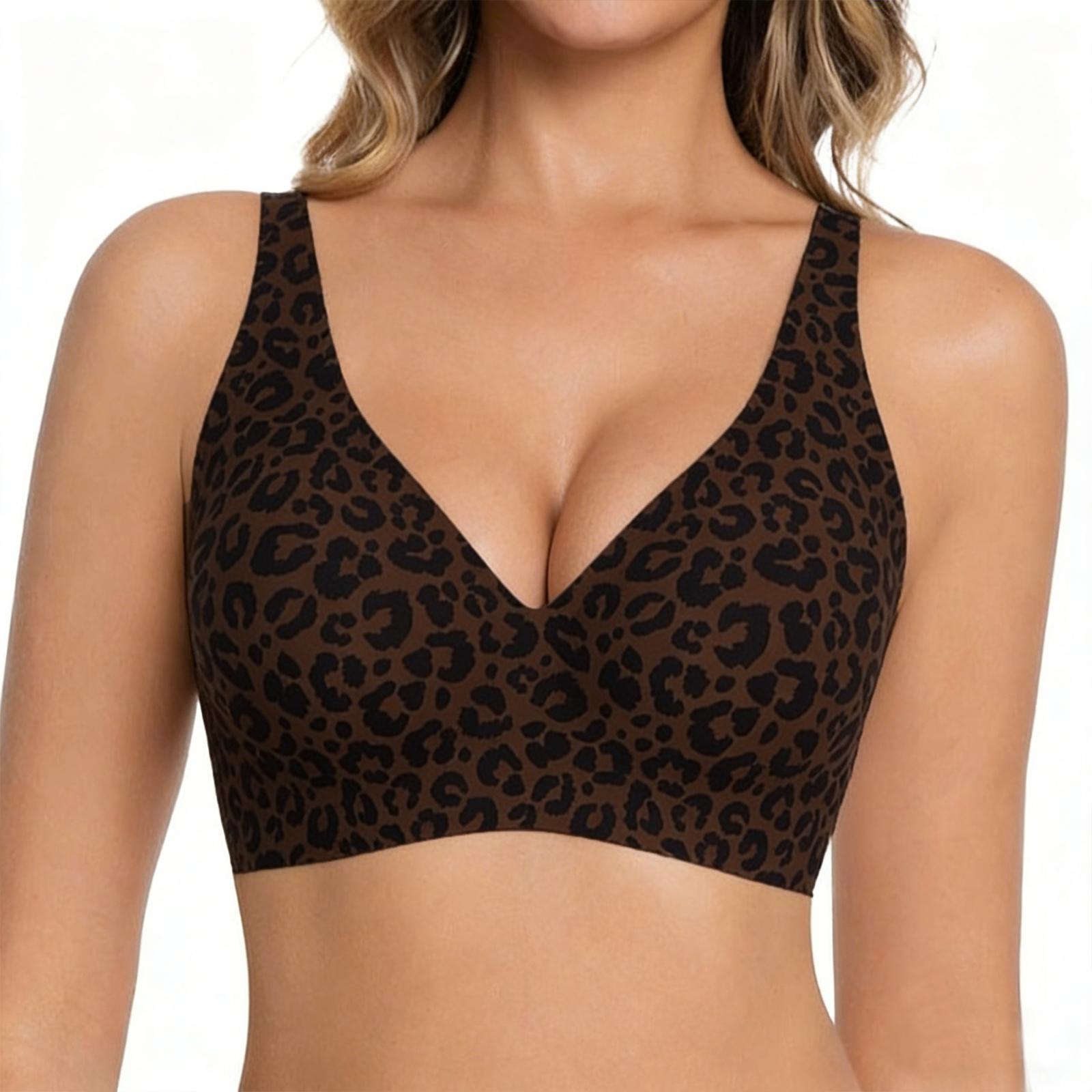 1/2/3PCS Leopard Jelly Wireless Bra Womens Comfortable Wireless Bras Push Up Bralettes Seamless Tshirts Bras Deep V Everyday Bras S-3XL