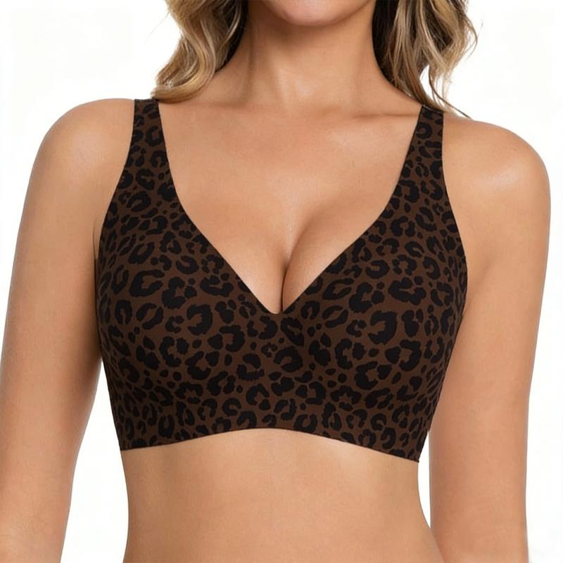 1/2/3PCS Leopard Jelly Wireless Bra Womens Comfortable Wireless Bras Push Up Bralettes Seamless Tshirts Bras Deep V Everyday Bras S-3XL