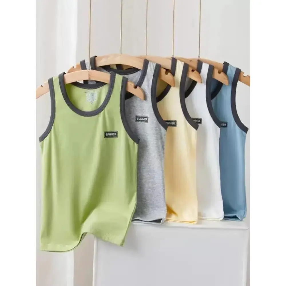 Boys' 5-Piece Quick-Dry Polyester Vests Set - Breathable, Sweat-Absorbent, Lightweight Male Summer Tops for Fitness, Leisure (5-6y, 7-8y, 11-12y, 13-14y)