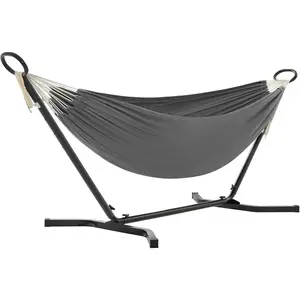 Black and Gray UGHS001G01 Portable Hammock with Stand, 82.7 x 59.1 Inches, 529 lb Load Capacity, Double Hammock Set for Camping Outdoor Adjustable