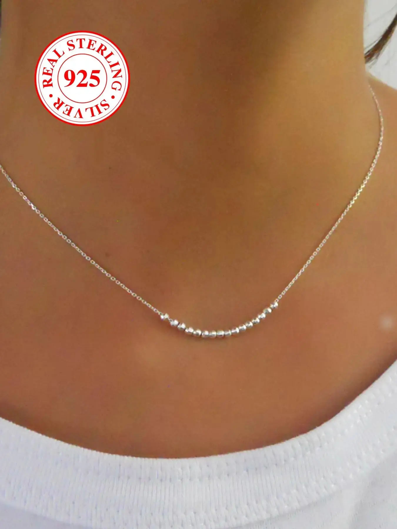 S925 Sterling Silver Beaded Necklace, Minimalist Necklaces, Elegant Necklace, Women's Clavicle Chain, Bridal Wedding Engagement Jewellery, Suitable for Daily Dating Wear, Birthday Gift