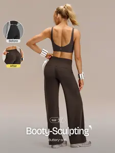GLOWMODE 31'' FeatherFit Confident Moves Ultra Stretchy Buttery Soft Sweat Wicking Booty Sculpting Back Pocket Faux Pockets Fold Over Waistband Work Pants Low Impact Gym Studio Work Wear