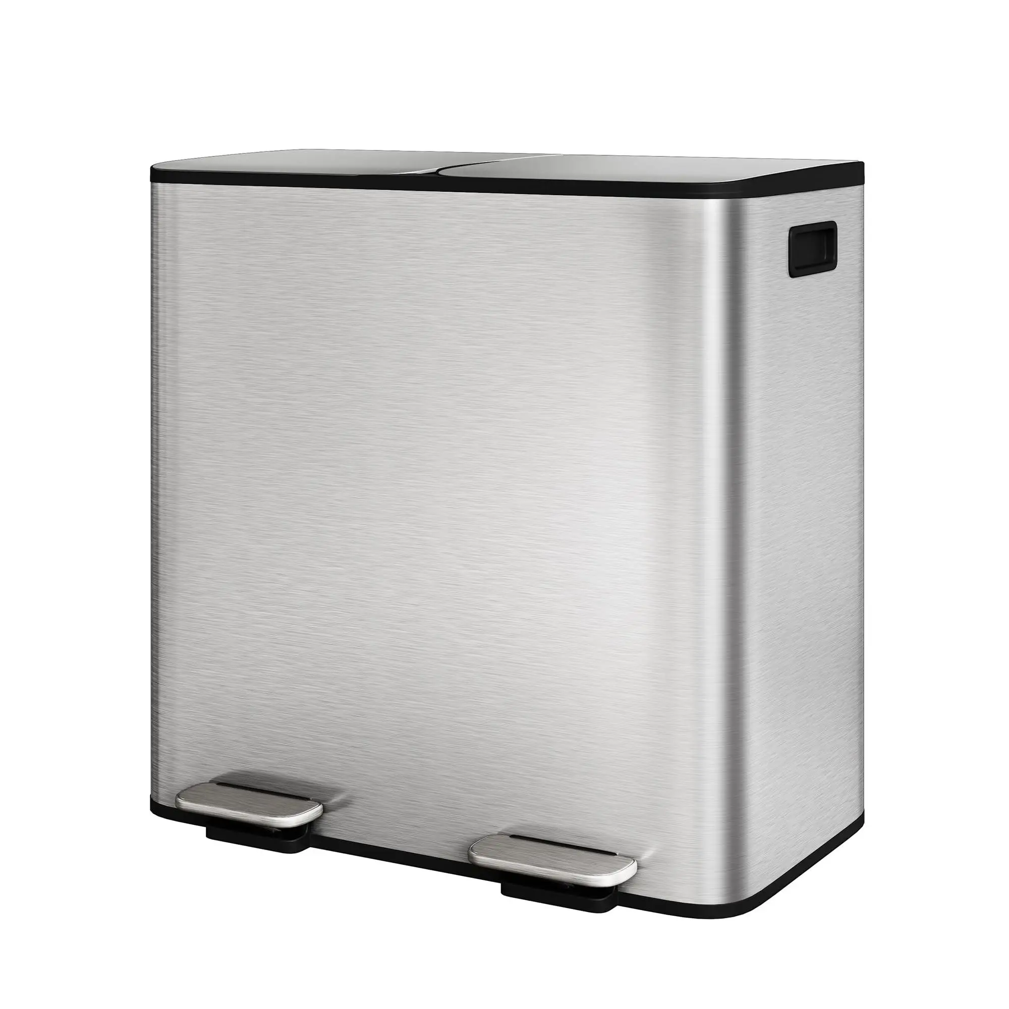 2×40L Soft-Close Smudge-Proof Dual Stainless Steel Trash & Recycling Bin Combo, Kitchen Step Waste Cans with PP Inner Buckets & Bag Rim