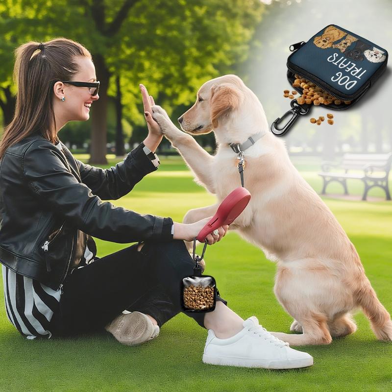 Durable Dog Snack Pouch for Walkies | Transparent Back & Cute Front | Portable Zipper Bag with Karabiner Hook | Leak Proof Treat Storage | Ideal for Training Sessions & Park Runs | Lightweight & Compact