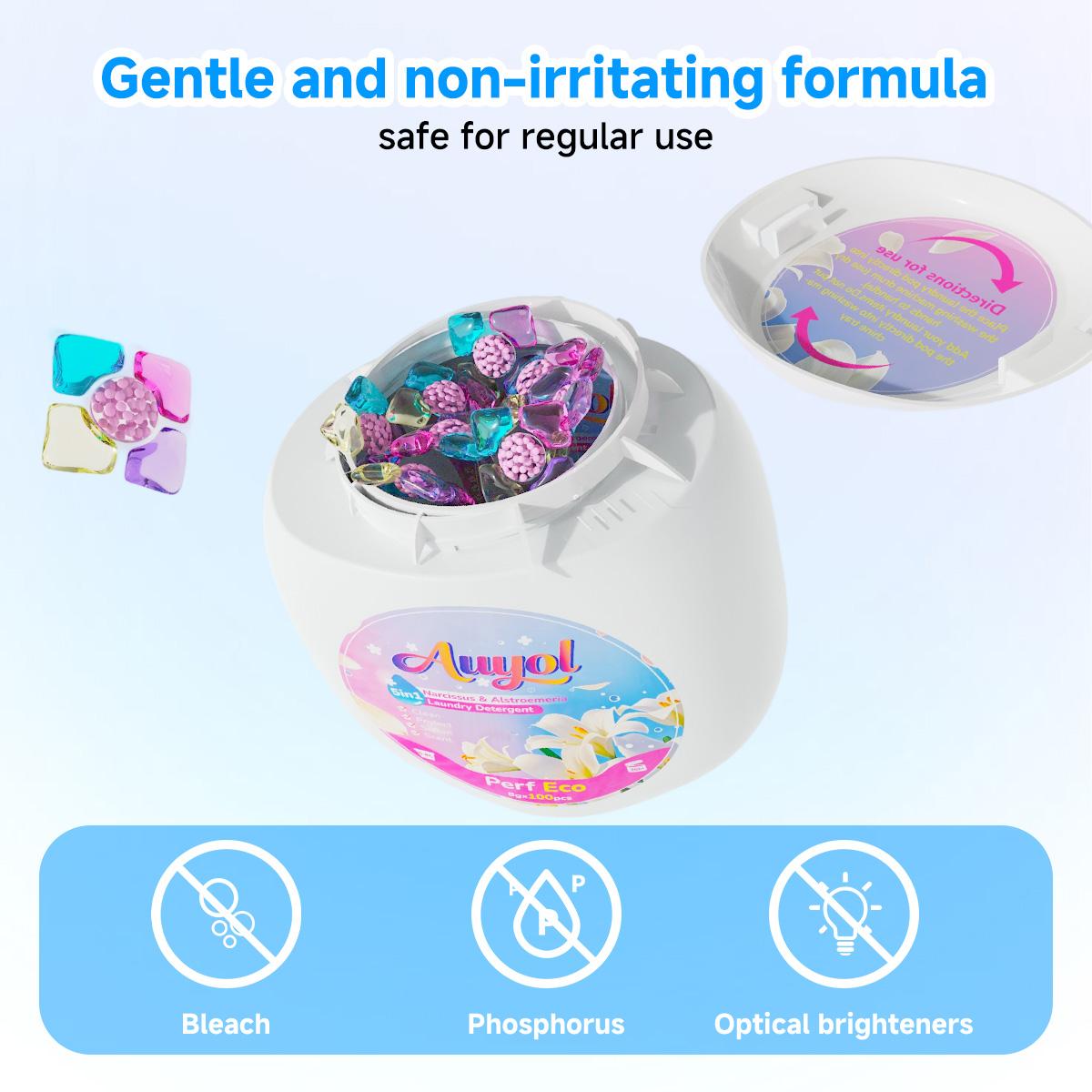 Auyol 3rd Generation Laundry Detergent Pods 5 in 1 Ultra Concentrated Non-Bio Color Protection Long-Lasting Freshness 200/100 pcs Ideal for Home and Travel A