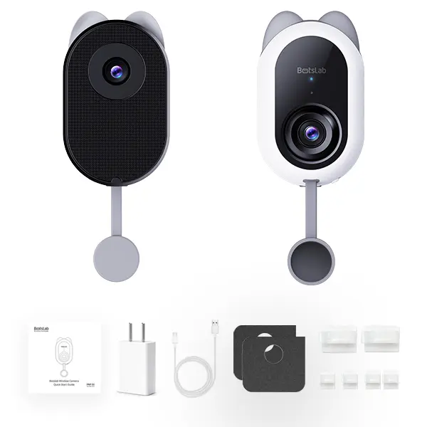 BOTSLAB 4MP Dual-Lens Wireless Indoor Window Camera - No-Drill Smart Gadget, 2560 x 1440 TrueColor Night Vision, Anti-Glare, AI Detect, 24/7 Recording, App Alerts, 5GHz-2.4GHz Wi-Fi, Easy Install, Door Glass Fit, Security Systems, Window Cameras For Home