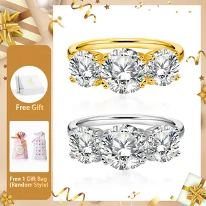 4ct Moissanite Three Stone Prong Engagement Ring Copper Ring Band Jewelry Perfect Birthday Engagement Wedding Anniversary Gift