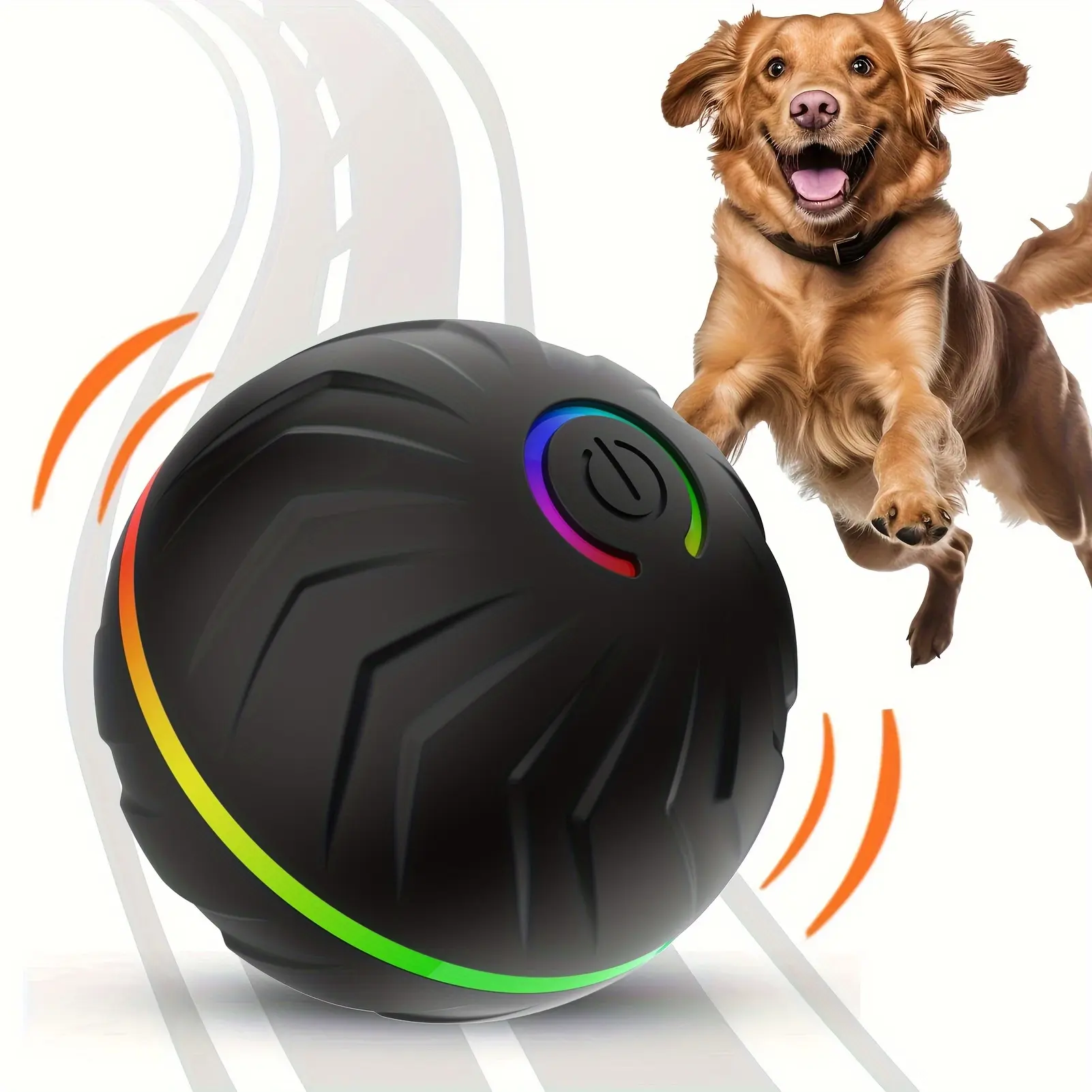 Smart and funny dog ball, interactive pet toy, randomly rolls and jumps, with dazzling lights, battery life up to 4 hours, comes with charging cable and instruction manual! Rolls and jumps in multiple scenarios, suitable for: wooden floors