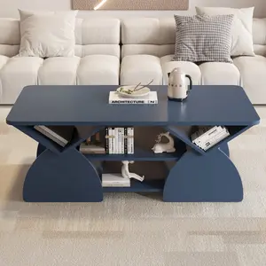 Modern Geometric Coffee Table, 47.24"x23.62" Rectangular Living Room Tables with 6 Storage Spaces, Sturdy Engineered Wood Base, Melamine Top, Moisture Resistance, Rounded Edges, Quick Setup, Multi-Color Geometric Shape for Office