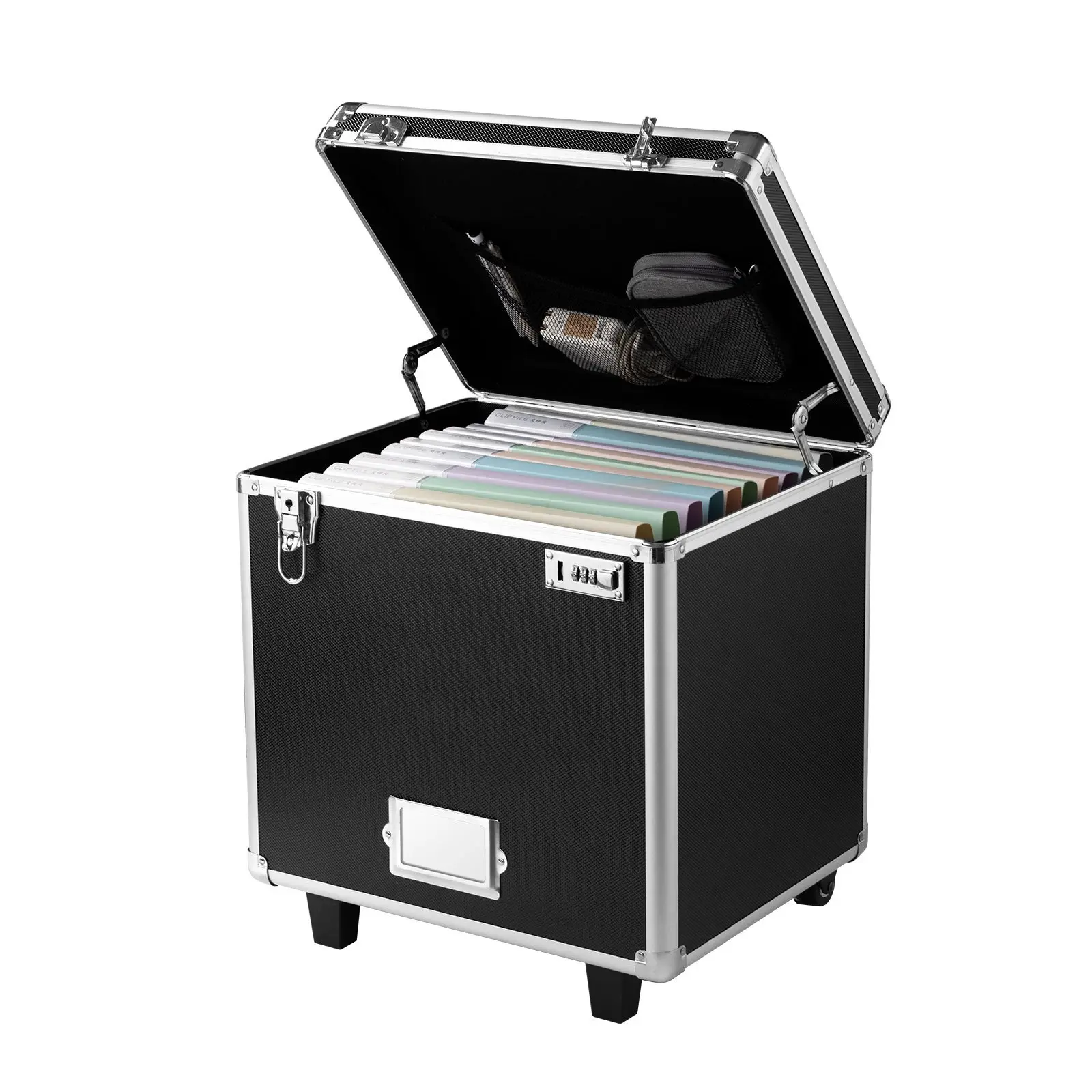【DealsForYouDays】VEVOR Aluminum Rolling File Organizer with Locks & Nameplate, 16.14x14.96x18.31 in Hard Plastic Internal Storage Box, Telescopic Handle Mobile Business Case, Office Supplies (Father's Day Pick)