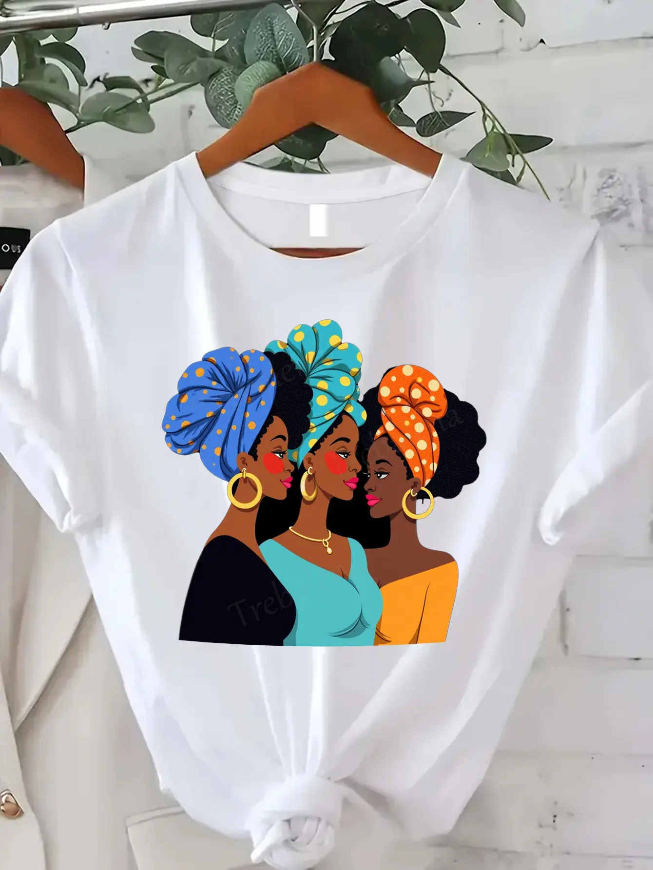 Women's Oversized Trebalena African Tunic T-Shirt - Bold Headscarf Print, Round Neck, Loose Fit, Machine Washable, All-Season Wardrobe Essential, Streetwear Cover-Up Blouse for Layering & Cultural Outfits, Street