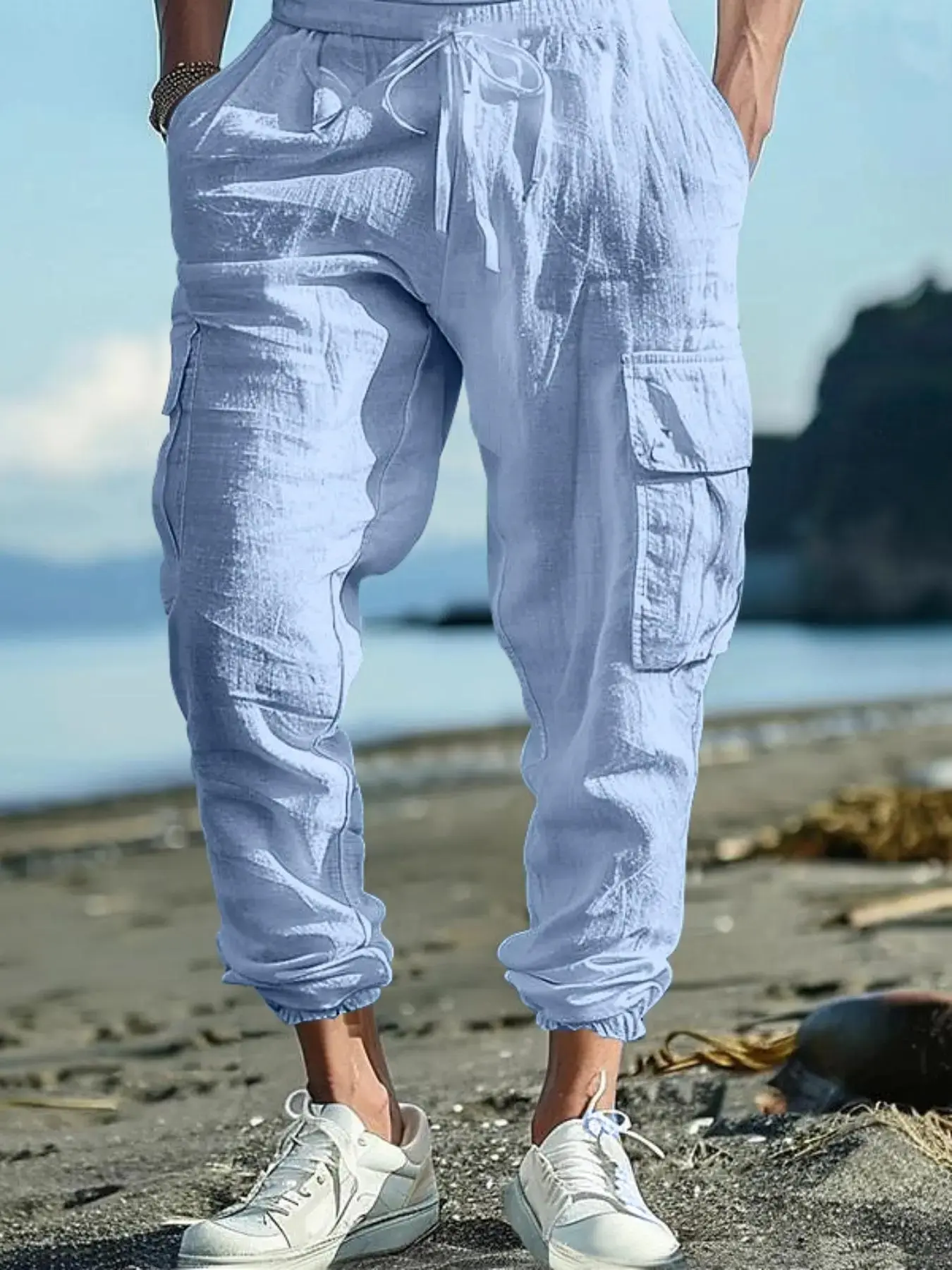 Men's Solid Color Linen Pants, Casual Loose Fit, Loose Casual Comfy Waterproof Quick-drying Tactical Pants for Outdoor Hiking, Men's Trousers for All Weather Conditions, Menswear