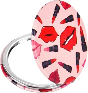 Quality Compact Vanity Mirror Gifts for Girls Women Beauty, Stylish Travel Folding Makeup Mirrors for Wallet Purse Pocket Handbag, Portable Double-Sided Magnifying Cosmetic Mirror, Bright Red