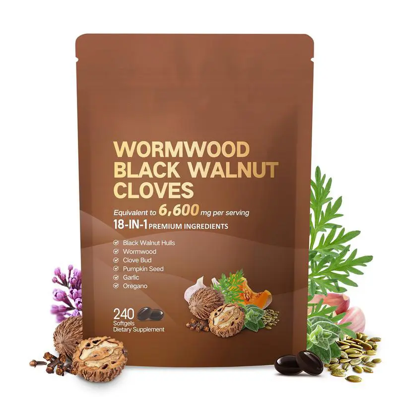 18-In-1 Wormwood Black Walnut & Clove Gut Health Detox Cleanse Blend Softgels - 6600mg Per Serving, Pineapple, Pumpkin Seeds, Ceramides, Dairy-Free, Bitter-Free, Youth-Supporting, Enamel-Safe, Easy-To-Swallow, 240 Count (80-Day Supply) by Bracken LLC