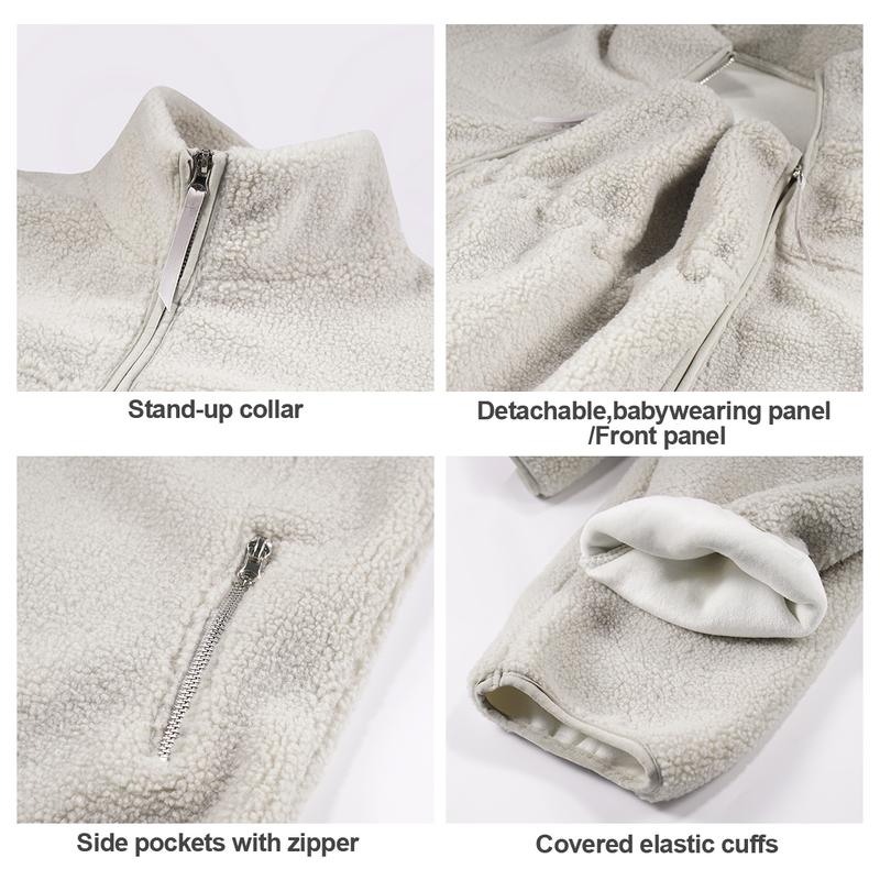 Pwest MAMA Women Before & After Babywearing Fleece Jacket Soft Teddy Fleece, Long sleeve Zippered Jacket with Pocket, Detachable Babywearing Panel, Winter Warmth, 2 in 1 Design Gray BlackFriday