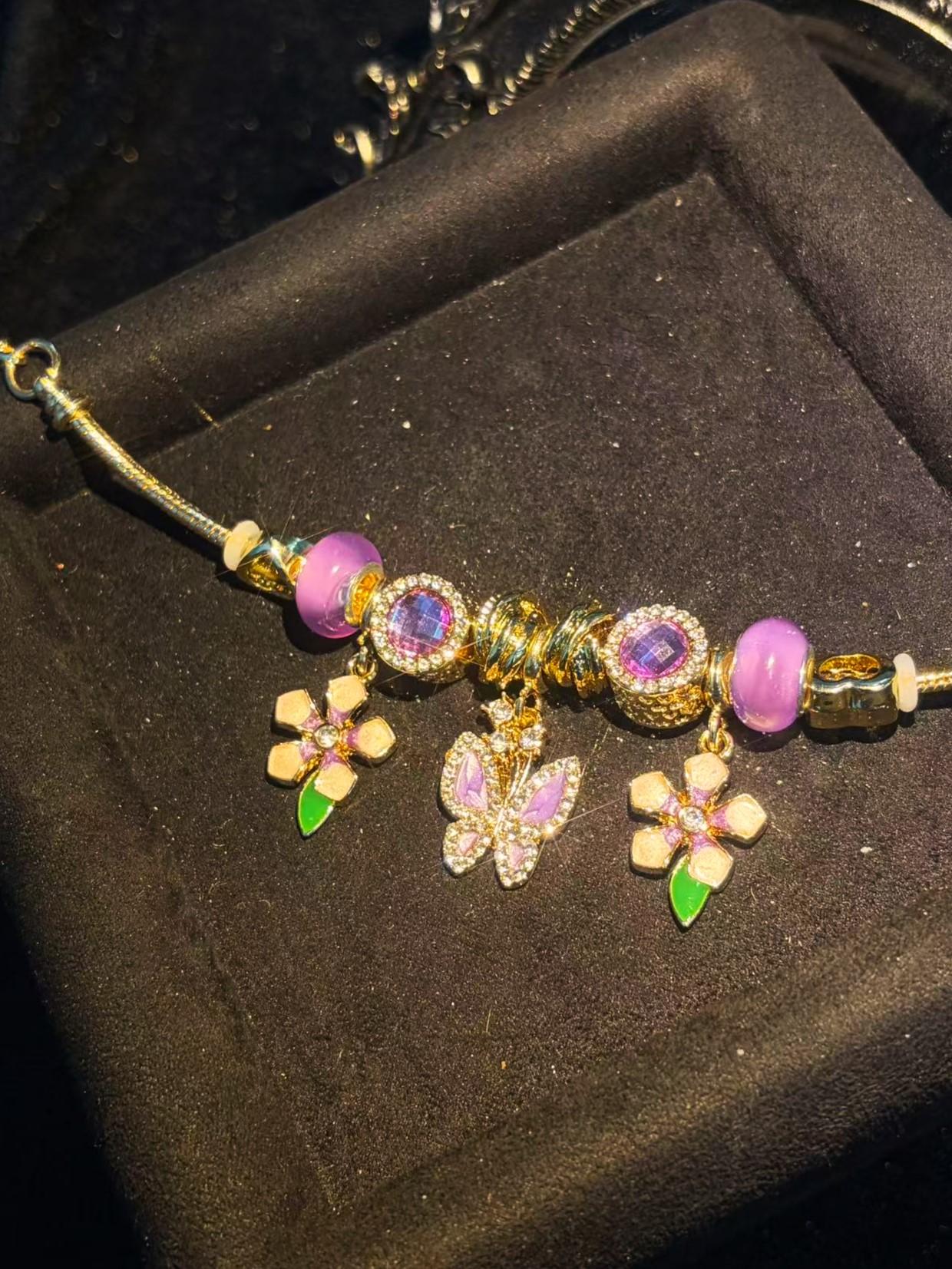 Vintage Gold Tone Snake Chain Charm Bracelet, Purple Crystal Butterfly & Enamel Flower Dangle Charms Beaded Bracelet, Hypoallergenic Stackable Statement Jewelry, Women Girls Daily Party Gift Bracelet Vintage Gold Tone Snake Chain Charm Bracelet, Purple Crystal Butterfly & Enamel Flower Dangle Charms Beaded Bracelet, Hypoallergenic Stackable Statement Jewelry, Women Girls Daily Party Gift Bracelet