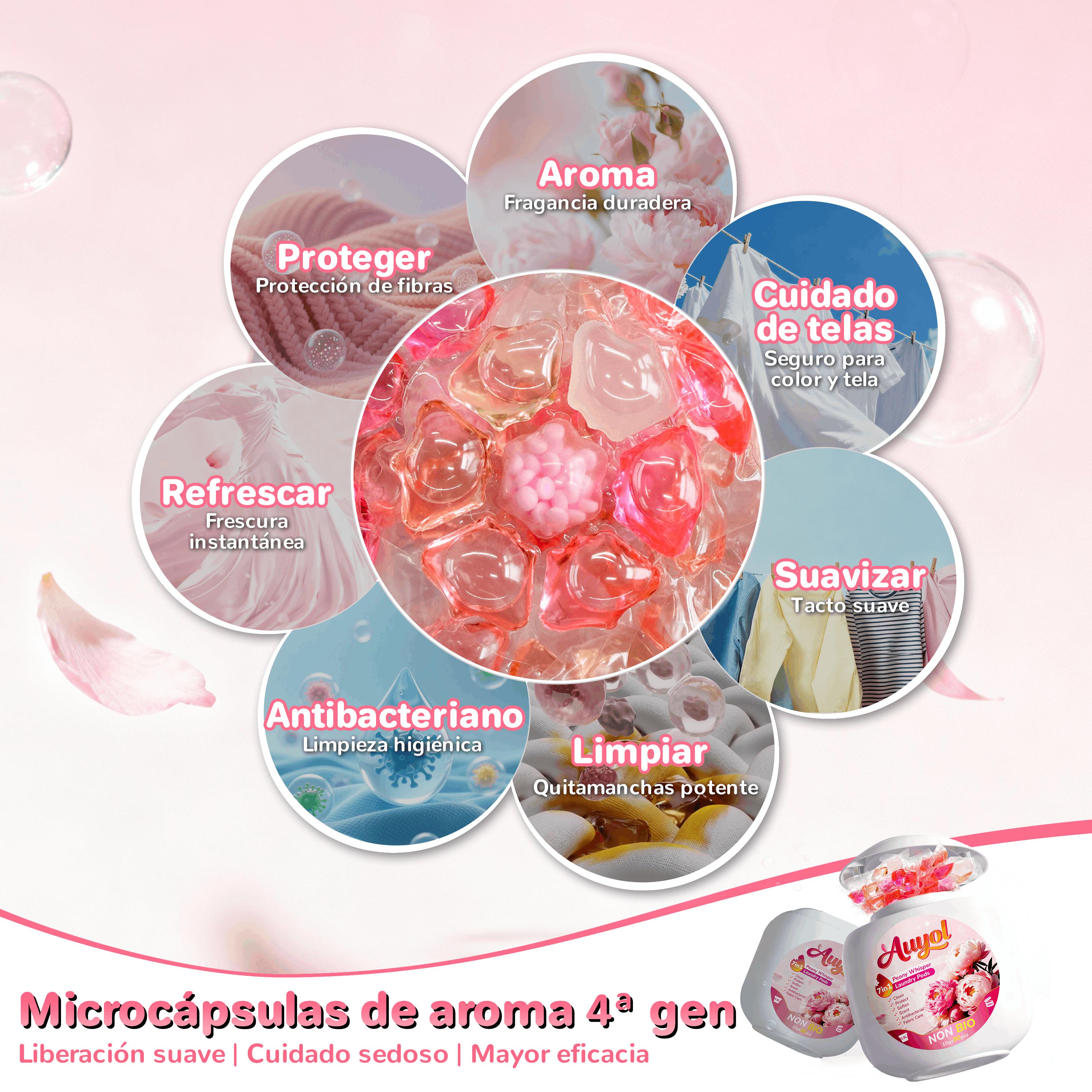 Auyol 4th Gen Laundry Detergent Pods 7 in 1, Peonia Scent, Ultra Fast-Dissolving, Non-Bio Enzyme, Deep Clean & Long-Lasting Freshness A