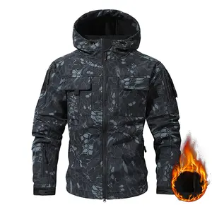 Men's Multi Pocket Workwear Hooded Jacket, Fleece Waterproof Jacket, 9 Cl Menswear ose Fitting Pockets Fleece Design. Menswear Coats Coats Tops Long Sleeve Operator Motocross Camo Camouflage Casual Navy Outdoorfun
