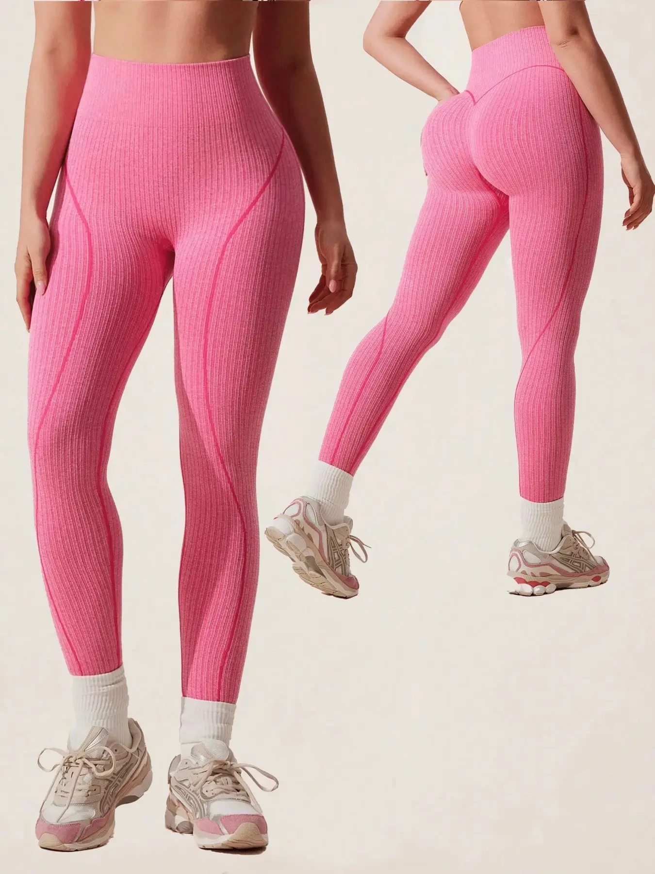 Women's High-Waisted Compression Pants, Colorblock Design, Yoga & Fitness, Nine-Quarter Leg, Ideal for Gym & Outdoor Activities, High Waist Leggings-HAN