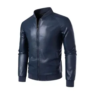 Men's Solid Color PU Leather Jacket, Regular Fit, Casual Sporty Zip-Up Bomber Jacket for Spring and Autumn, Fashionable Men's Outerwear for Daily Wear, Coats