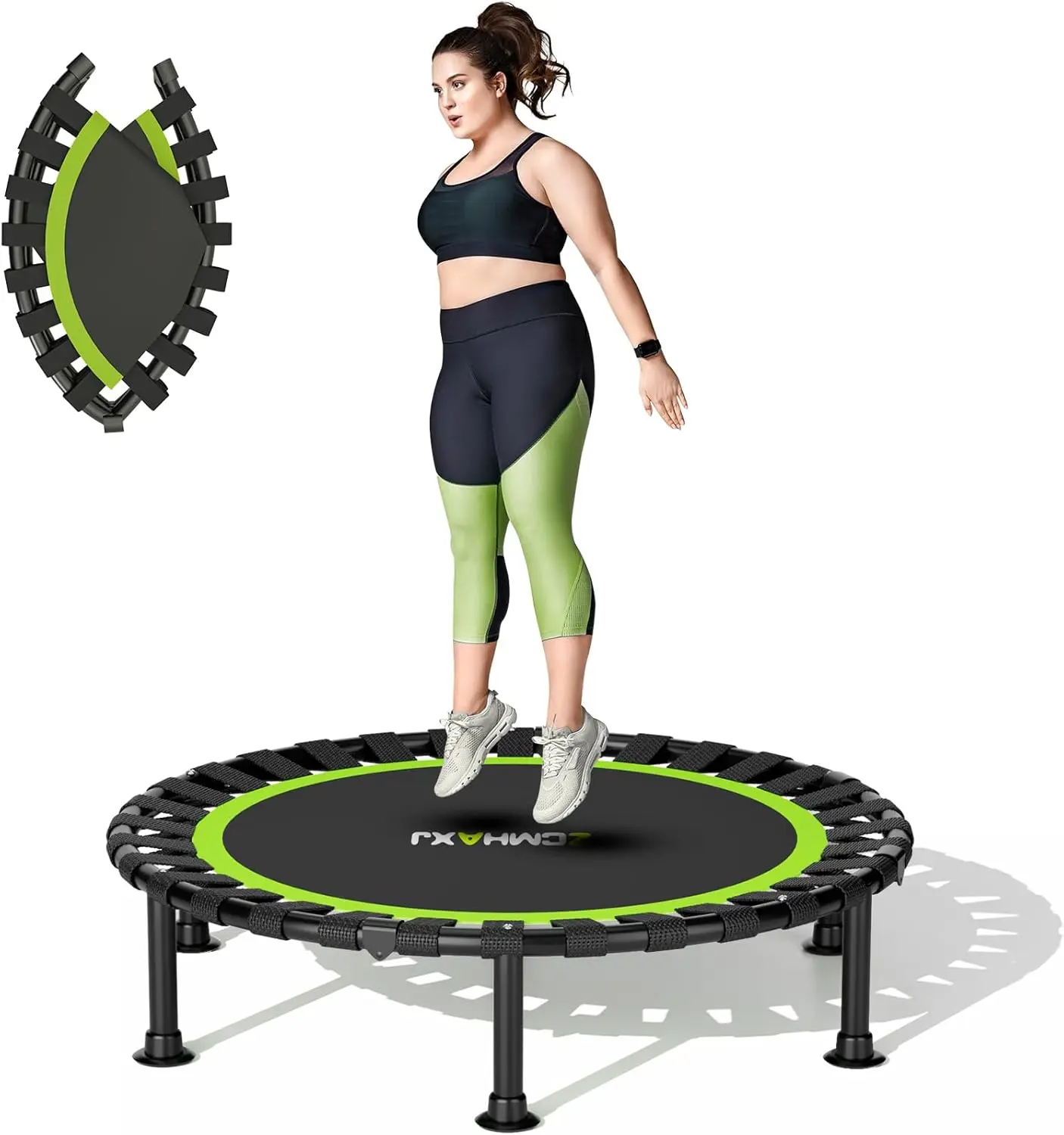 36/40/48 Inch Foldable Mini Trampoline 440lbs High Capacity Quiet Bungee Rebounder Portable Fitness Exercise Trampoline for Adults Kids Indoor Home Gym Workout Training
