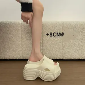 8cm Chunky High Heel Woman Slippers Shoes 2026 New Female Casual Platform Slides Outdoor Casual Shoes