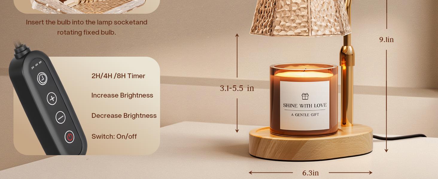 Candle Warmer Lamp with Timer Dimmable, Height Adjustable Wax Melt Warmer for Home Decor & New Home Bedroom, Vintage Candle Lamp for Scented Wax Jar Candles with 2 Bulbs,Birthday Gift for Women & Moms