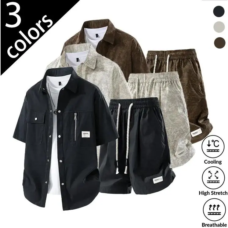 Men's 2026 Summer 2-Piece Detroit Tie Dye Workwear Set - Shirt & Cargo Shorts, American Retro Clean Fit, Loose Casual Streetwear, Soft Breathable Fabric, Daily Outdoor Holiday Outfit men 2 piece sets men's 2 piece sets 2 piece mens