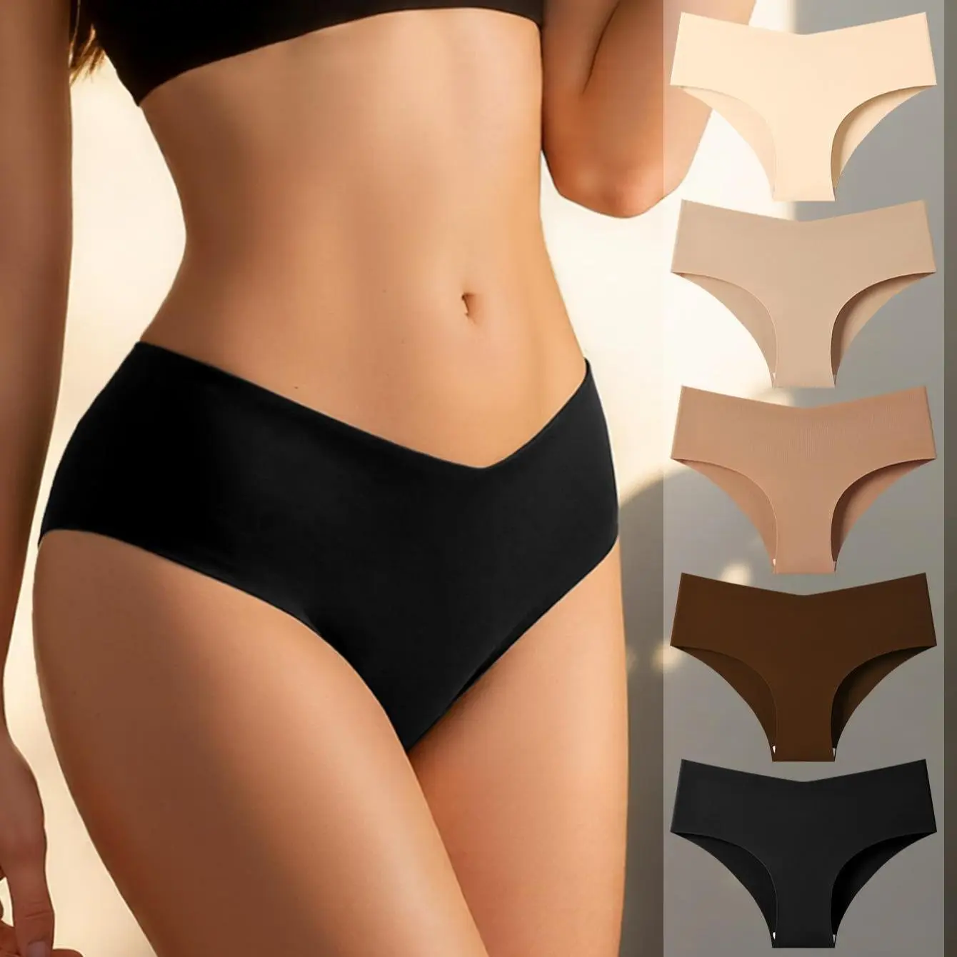 Hotcom Women's Basic Briefs, 5-Pack Soft Plus Size Underwear, Solid Mixed Color Panties for All Seasons, Seamless Panties Set, Simple